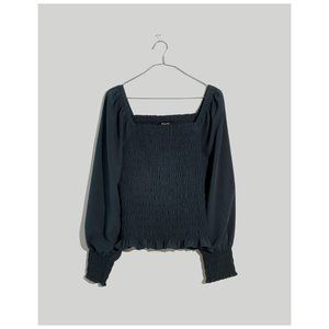 NWT Madewell Lucie Bubble-Sleeve Smocked Top
